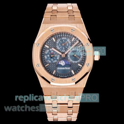 MK Factory Swiss Clone Audemars Piguet Royal Oak Rose Gold Blue Dial Moonphase Watch 